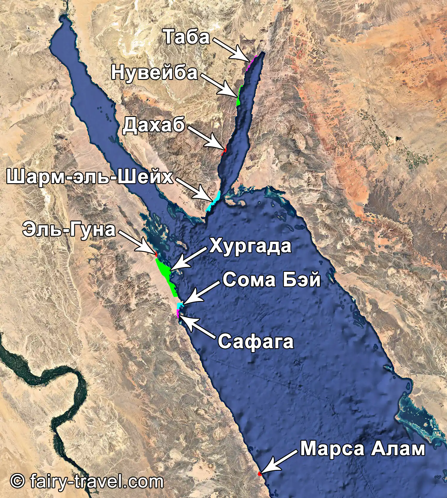 Карта курортов Египта на красном море